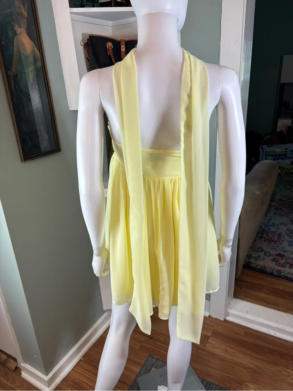 NWT New Peppermayo Saturn Yellow Strapless Chiffon Mini Babydoll Dress Sz 6 - Picture 10 of 16
